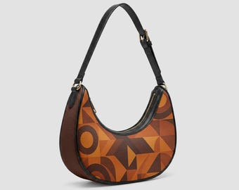 Orange Vegan Leather Purse | Faux Leather Bag | Womens Crescent Handbag