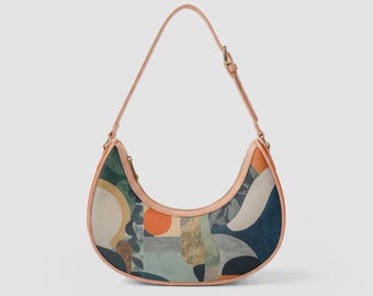 Crescent Fake Leather Purse | Colorful Vegan Leather Bag | Unique Womens Handbag