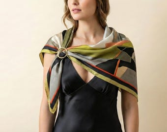 Abstract Silk Scarf | Multi Colored Square Design | Handmade with Luxury Silk