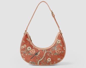 Red Vegan Leather Bag | Floral Faux Leather Purse
