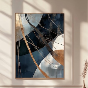 Abstract Navy Blue Digital Download Art for living room Abstract Blue Painting Download Neutral Colors