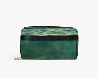 Ocean Faux Leather Wallet | Unique Wallet for Women | Green Black Ivory