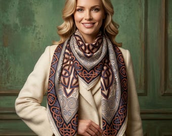 Celtic Knot Silk Scarf | Luxury Large Silk Square | Personalized Gift for Women