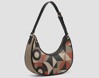 Crescent Faux Leather Purse | Red Vegan Leather Bag| Unique Womens Handbag