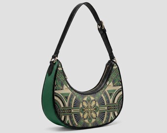 Crescent Purse | Green Geometric Vegan Leather Bag