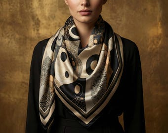 Wabi Sabi Silk Scarf | Black Neutral Abstract Art Shawl | Luxury Silk Square