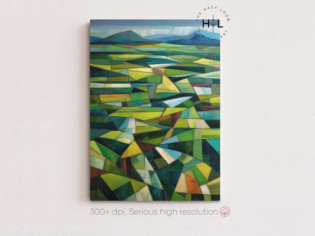 Ireland Digital Wall Art | Cubism Landscape Vertical Print | Green ...