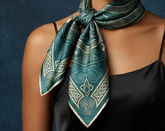 Celtic Silk Scarf | Green Silk Square | Luxury Birthday Gift for Women