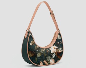 Dark Floral Leather Bag | Vegan Leather Purse | Unique Printed Womens Handbag