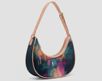 Colorful Leather Bag | PU Leather Handbag | Unique Womens Crescent Purse