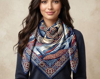 Irish Silk Scarf | Celtic Claddagh Silk Square | Personalized and Luxury Gift for Mom