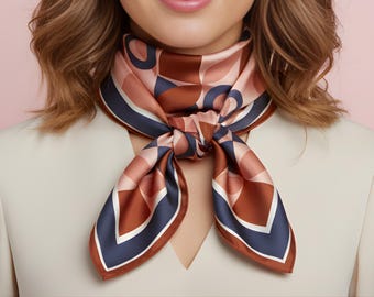 Geometric Silk Scarf | Navy and Pink | Pure Silk Square Scarf | Gift Ready