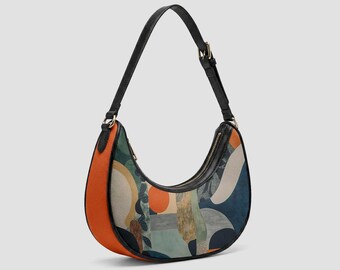 Crescent Fake Leather Purse | Colorful Vegan Leather Bag | Unique Womens Handbag