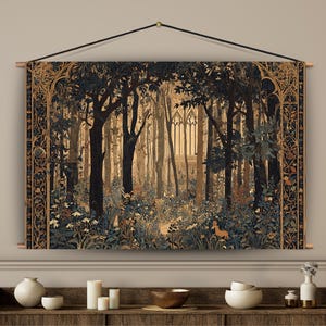 Medieval Woodland Tapestry: Gothic Art Wall Hanging, Custom Size
