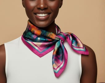 Abstract Pink Silk Scarf | Colorful Square Shawl, Hypoallergenic Neckwear