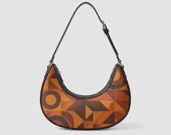 Orange Vegan Leather Purse | Faux Leather Bag | Womens Crescent Handbag