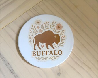 Floral Buffalo Ceramic Coaster: Boho Style Souvenir