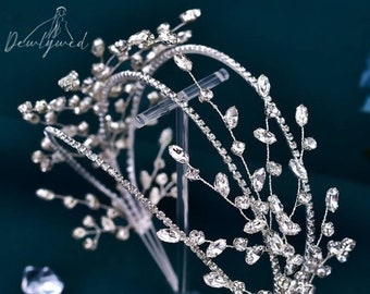 Coiffe Dalila, coiffe de mariée avec peignes, accessoire de cheveux de mariage, bandeau avec strass, couronne de cristaux et de strass, couronne de bal