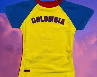 Y2K Colombia Jersey Tee - Soccer Baby Tee, Y2K Aesthetic, Colombia Baby Tee, Colombia Shirt, Columbia Shirt, Vintage Colombia Jersey