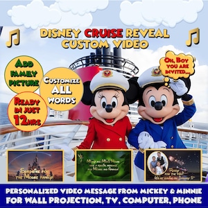EDICIÓN CRUCERO*** Vídeo personalizado de revelación del viaje en crucero Disney - Mensaje del Capitán Mickey y Minnie para niños - Anuncio del viaje imagen 1