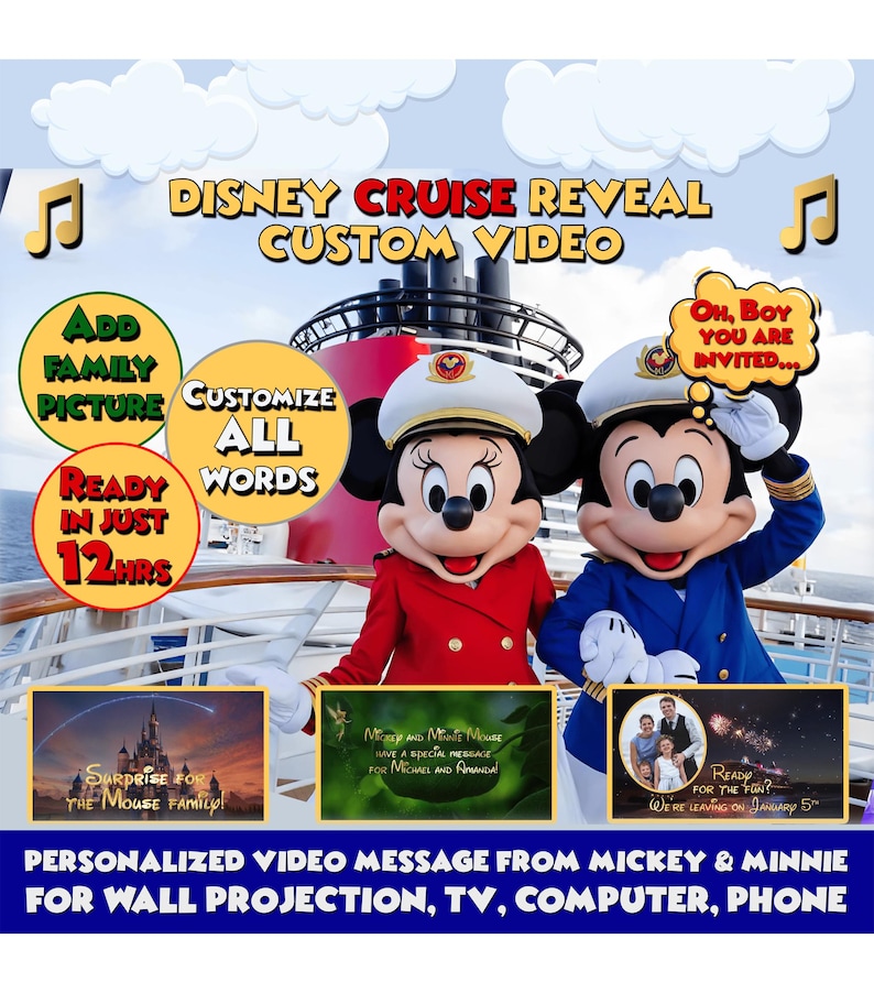 EDICIÓN CRUCERO*** Vídeo personalizado de revelación del viaje en crucero Disney - Mensaje del Capitán Mickey y Minnie para niños - Anuncio del viaje imagen 1