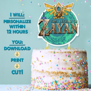 Legend of Zelda Printable Cake Topper, Gamer Digital Cake Topper, Personalized Cake Topper for Birthday Celebrations