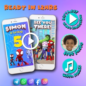 WITH PHOTO: Spidey Birthday Invitation Video, Spidey and his amazing friends Video Invite, Spidey Digital Party Invitation