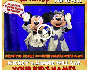 PERSONALIZED DisneyWorld, DisneyLand Trip Reveal Video - Mickey & Minnie Message for Kids - Trip Announcement - Paris - Christmas