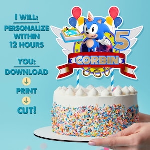 Sonic the Hedgehog Printable Cake Topper, Sonic Digital Cake Topper, Personalized Cake Topper for Birthday Celebrations
