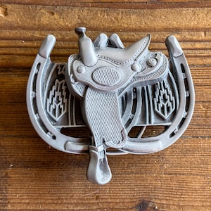 Vintage Western Saddle Horseshoe Silver Belt Buckle - 1990
