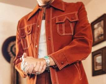 Vintage Rust Brown Red Orange Brad Whitney Faux Suede Western Jacket Coat