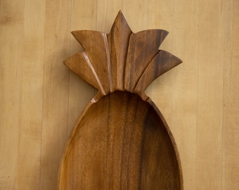 Large Wooden Tiki Pineapple Tray Dish Monkeypod