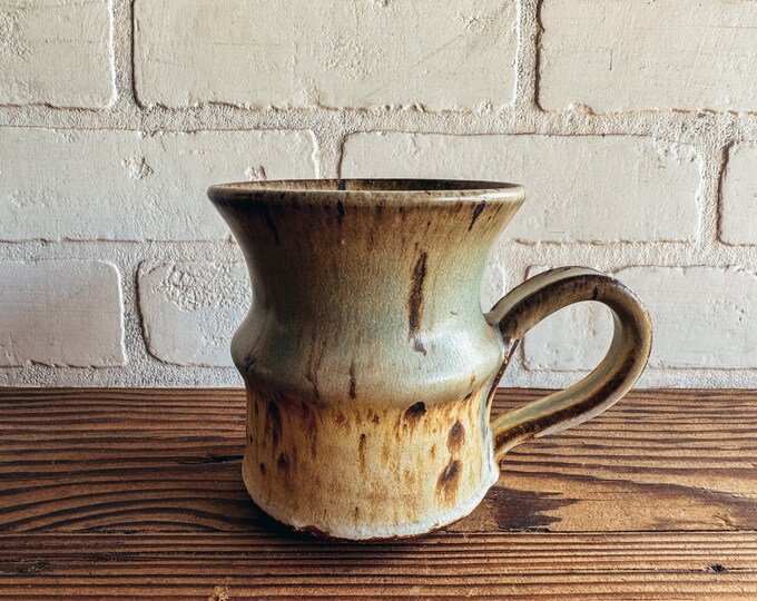 Vintage Studio Pottery Stoneware Sage and Tan Mug