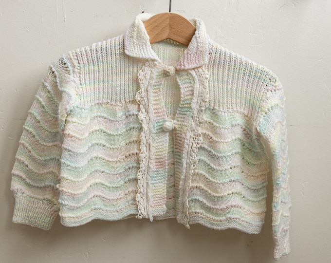 Handmade Vintage Knit Crochet Pastel Kids Baby Cardigan Sweater