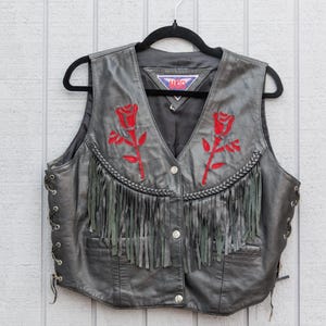 Vintage Leather Vest Black 80s - Etsy