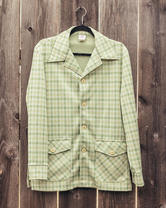 Vintage Jantzen Green Plaid Polyester Leisure Suit Jacket - 40 Medium