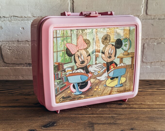 Vintage Pink Minnie and Mickey Aladdin Lunchbox 80s Disney