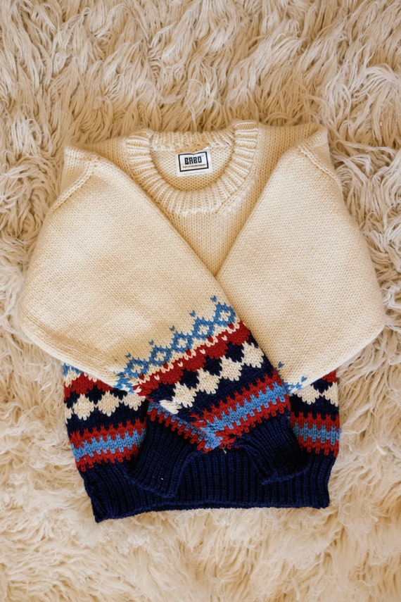 Vintage BABO New Zealand Fair Isle Chunky Knit Wool S… Gem