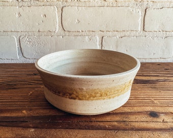 Vintage Studio Pottery Stoneware Small Cream Bowl with Yellow Stripe