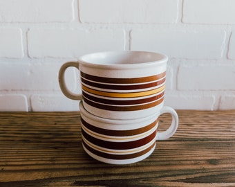 Set of Two Striped Vintage Cappuccino / Soup Mugs
