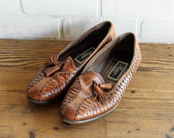 Vintage Leather Bragano Cole Haan Woven Tassle Loafers - Made in Italy - Size 10 Mens