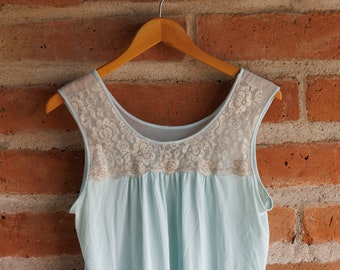 Vintage Aqua Baby Blue Lace Lorraine Lingerie Slip Nightie Nightgown - 1960s