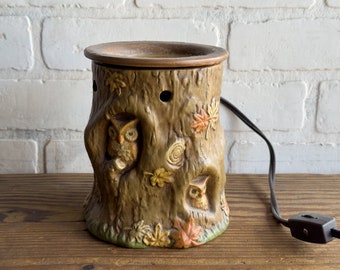 VIntage Ceramic Cottagecore Owl Tree Candle Scent Warmer Lamp Light