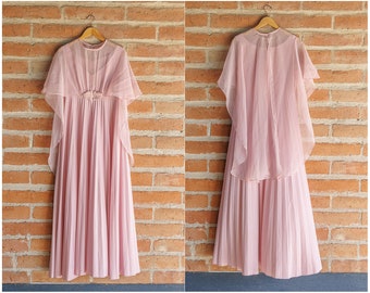 Vintage 60s Dusty Rose Pink Dress with Sheer Chiffon Overlay