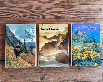 Set of 3 Vintage National Geographic Travel Books - The Great Southwest, Sunset Coast, Pacific Crest Trail - 70s 80s