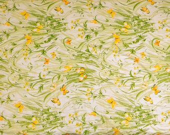 Vintage Floral Flower Butterfly Bibb King Flat Bed Sheet