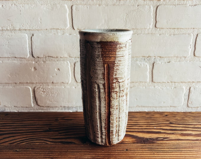 Vintage White Tall Stoneware Vase