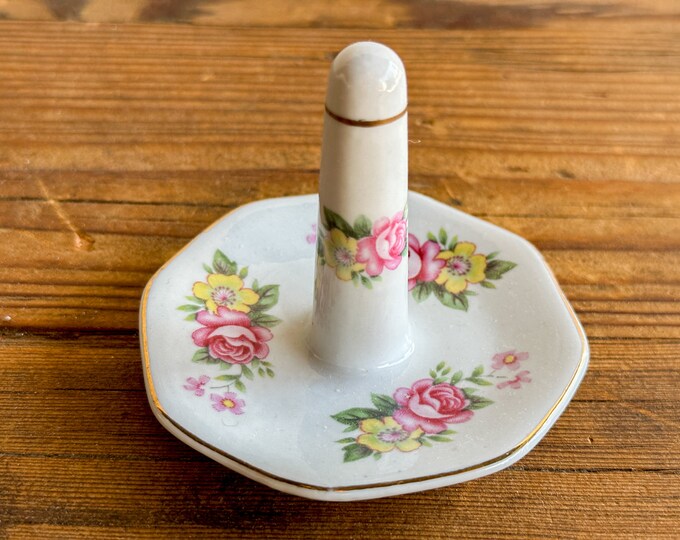 Vintage Porcelain China Floral Flower Rose Ring Stand Dish