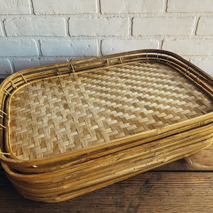 Set of 8 Vintage Rattan Wicker Trays