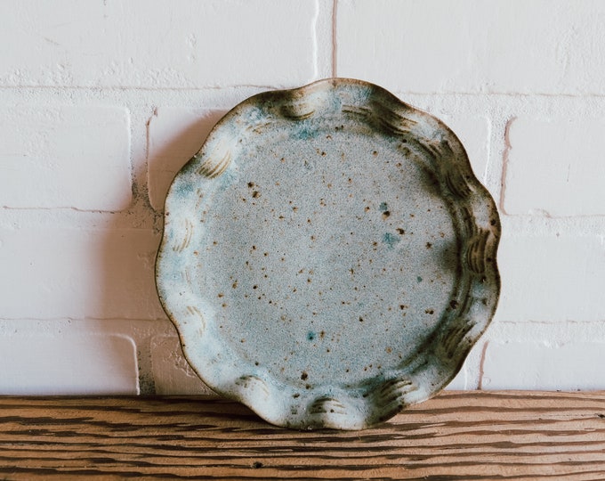 Vintage Blue Floral Shaped Stoneware Plate